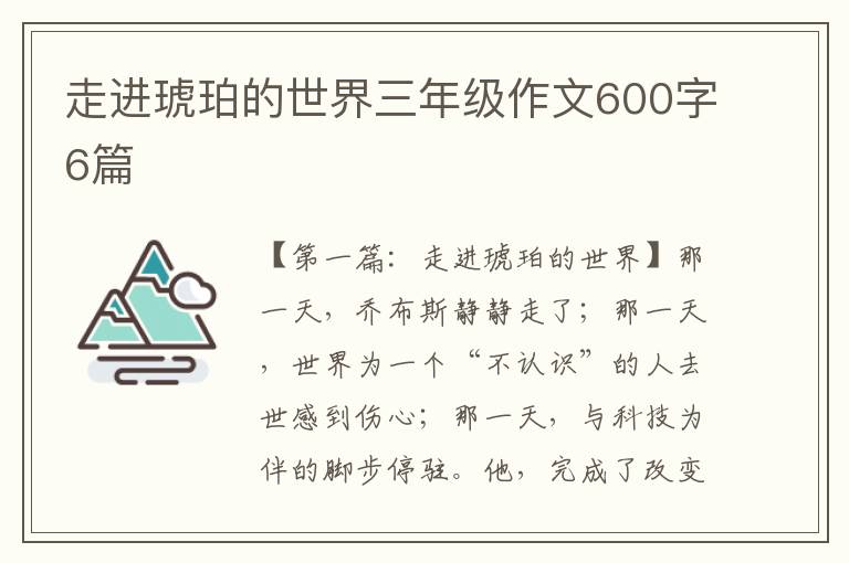 走进琥珀的世界三年级作文600字6篇