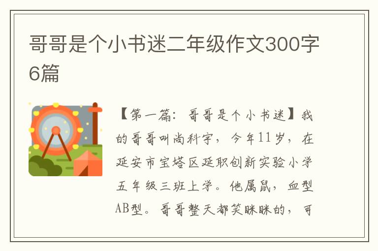 哥哥是个小书迷二年级作文300字6篇