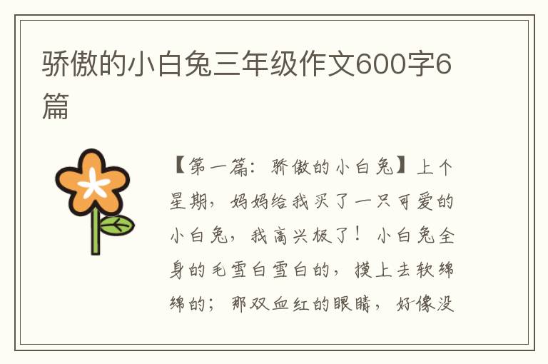 骄傲的小白兔三年级作文600字6篇