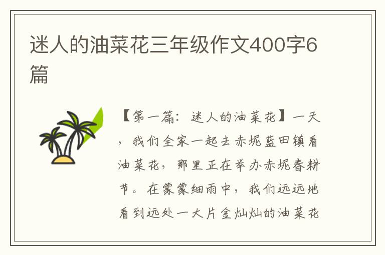 迷人的油菜花三年级作文400字6篇