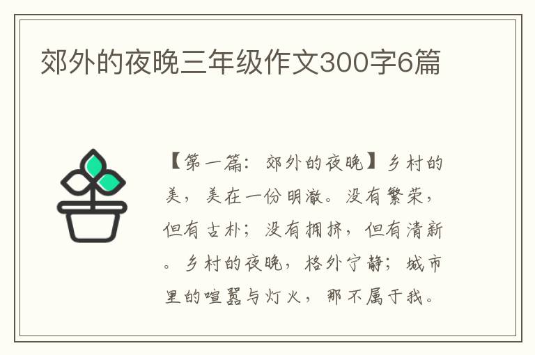 郊外的夜晚三年级作文300字6篇