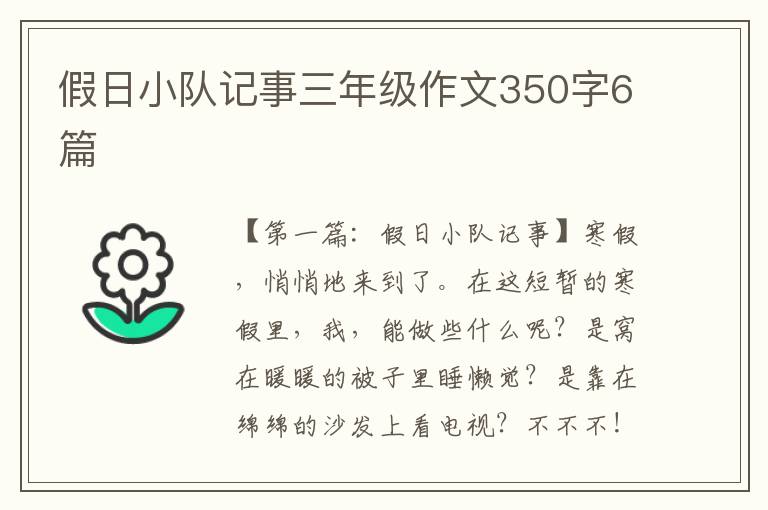 假日小队记事三年级作文350字6篇