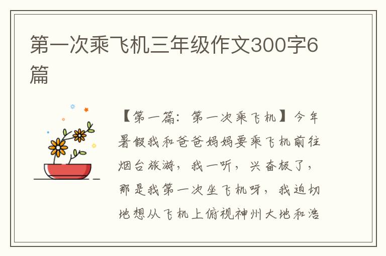 第一次乘飞机三年级作文300字6篇