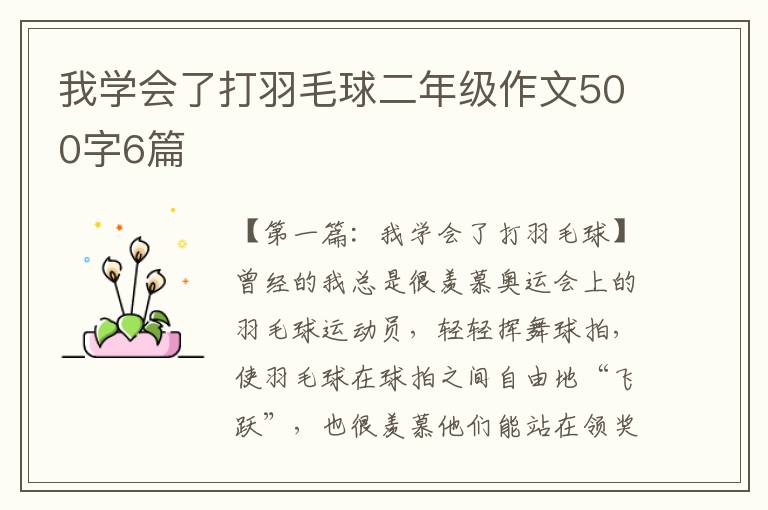 我学会了打羽毛球二年级作文500字6篇