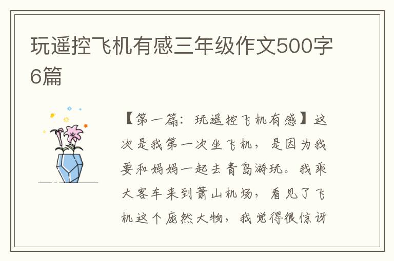 玩遥控飞机有感三年级作文500字6篇