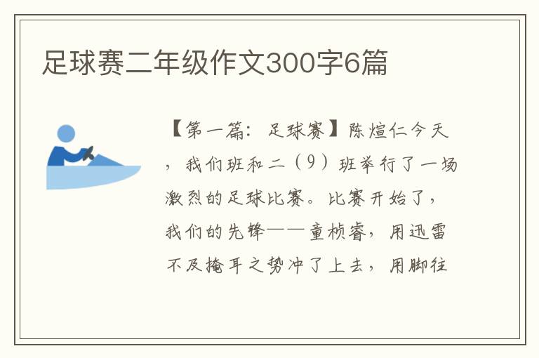 足球赛二年级作文300字6篇