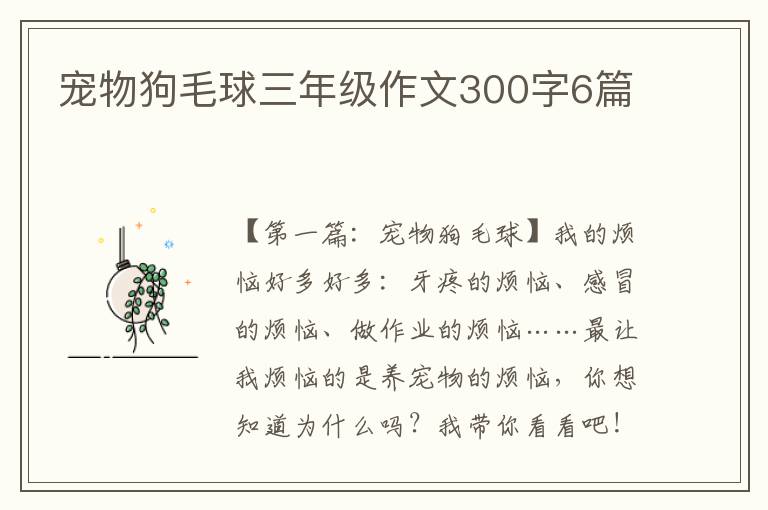 宠物狗毛球三年级作文300字6篇