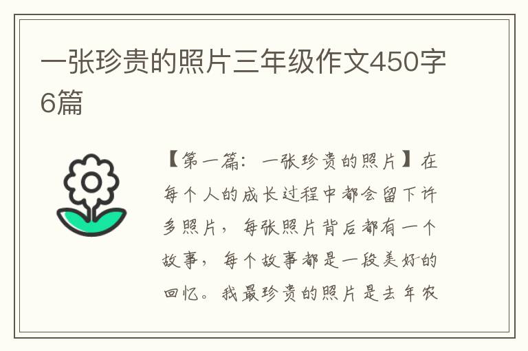 一张珍贵的照片三年级作文450字6篇