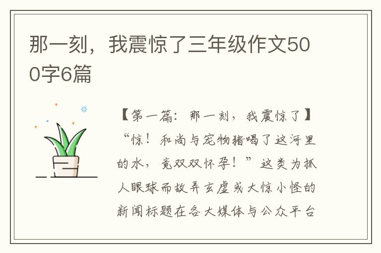 那一刻，我震惊了三年级作文500字6篇