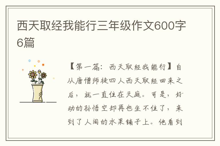 西天取经我能行三年级作文600字6篇