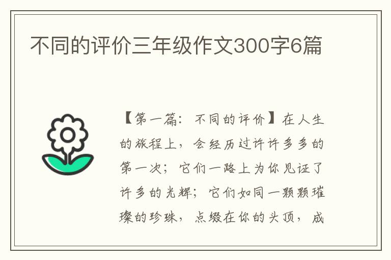 不同的评价三年级作文300字6篇