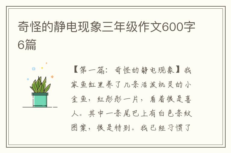 奇怪的静电现象三年级作文600字6篇