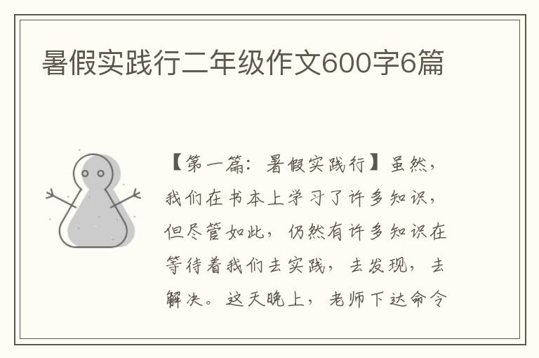 暑假实践行二年级作文600字6篇