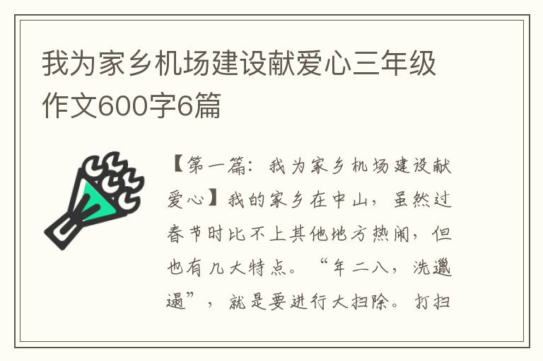 我为家乡机场建设献爱心三年级作文600字6篇