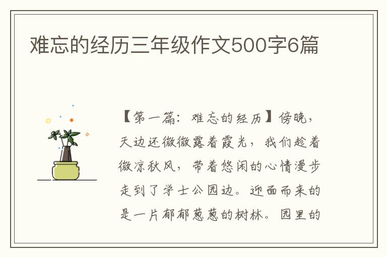 难忘的经历三年级作文500字6篇