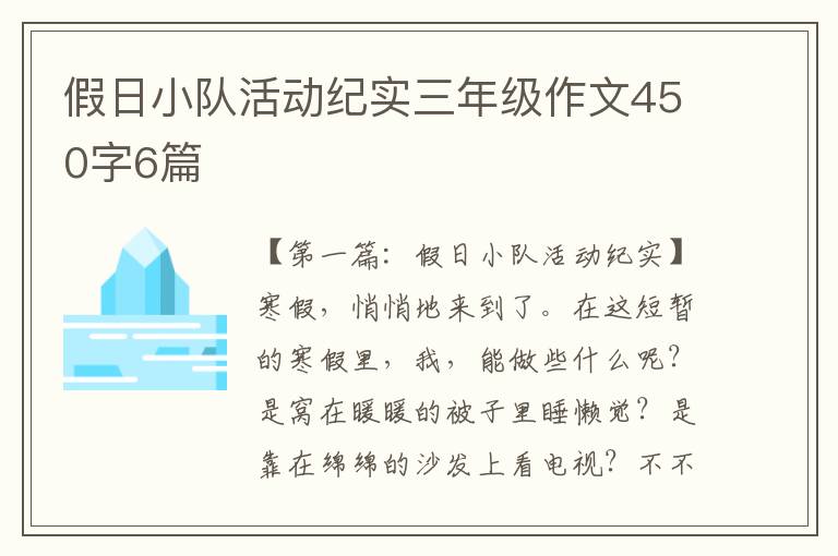 假日小队活动纪实三年级作文450字6篇