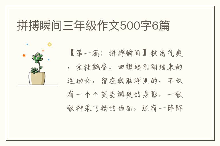 拼搏瞬间三年级作文500字6篇