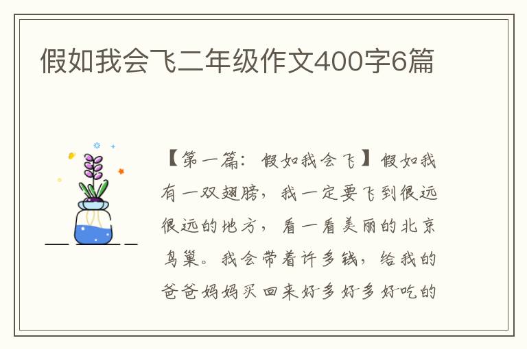 假如我会飞二年级作文400字6篇