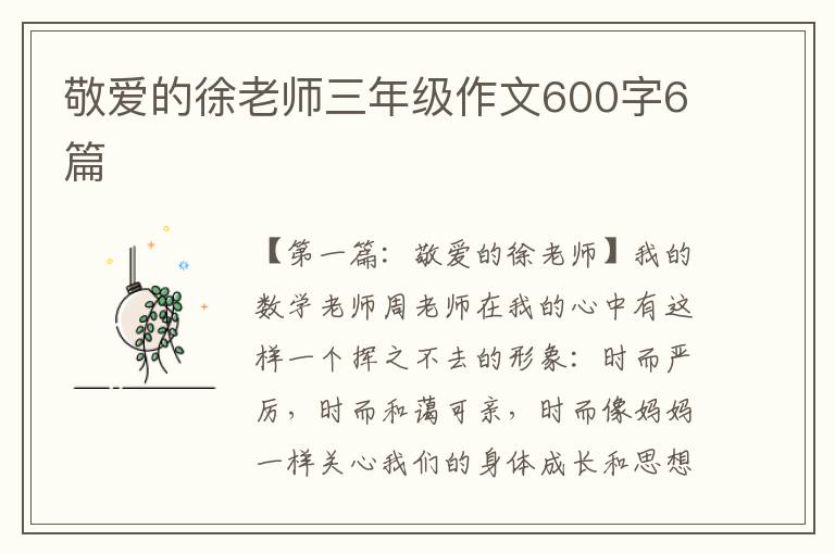 敬爱的徐老师三年级作文600字6篇