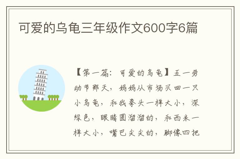 可爱的乌龟三年级作文600字6篇