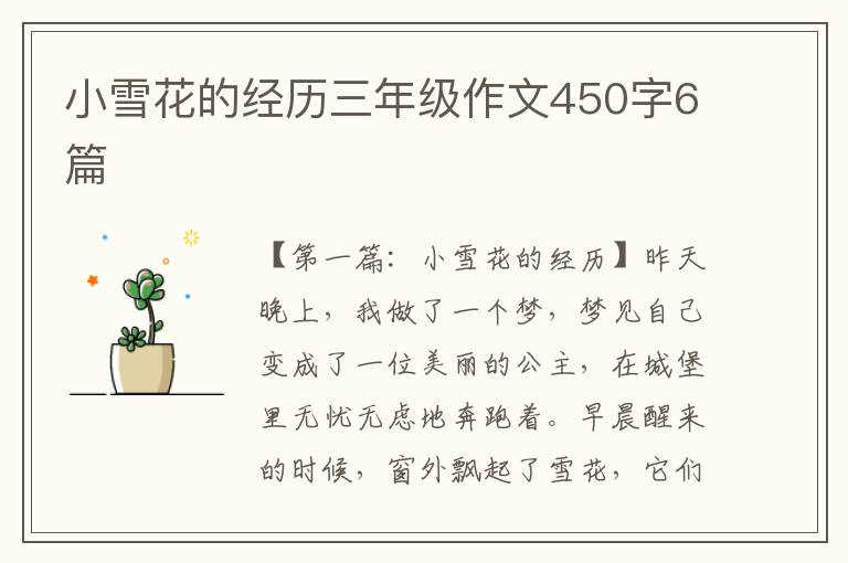 小雪花的经历三年级作文450字6篇