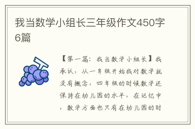 我当数学小组长三年级作文450字6篇