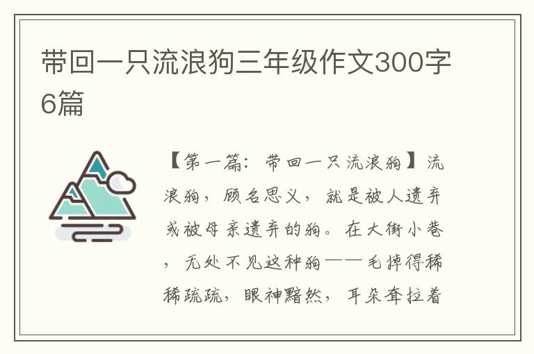 带回一只流浪狗三年级作文300字6篇