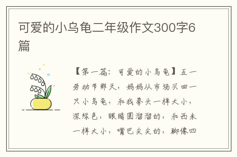 可爱的小乌龟二年级作文300字6篇