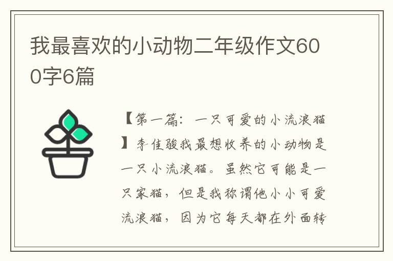 我最喜欢的小动物二年级作文600字6篇