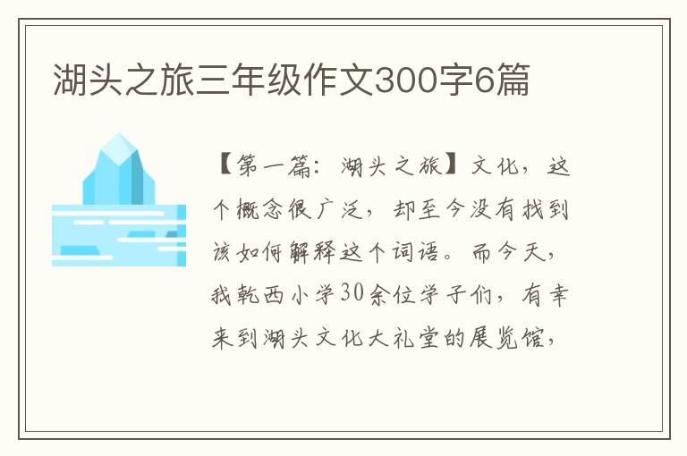 湖头之旅三年级作文300字6篇