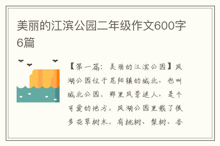 美丽的江滨公园二年级作文600字6篇