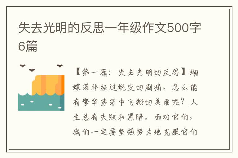 失去光明的反思一年级作文500字6篇