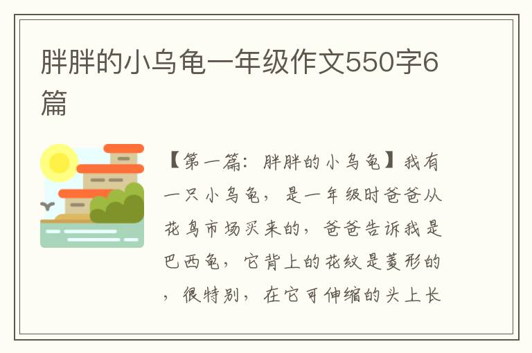 胖胖的小乌龟一年级作文550字6篇