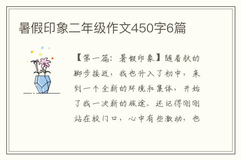 暑假印象二年级作文450字6篇