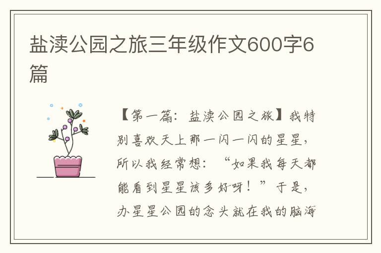 盐渎公园之旅三年级作文600字6篇