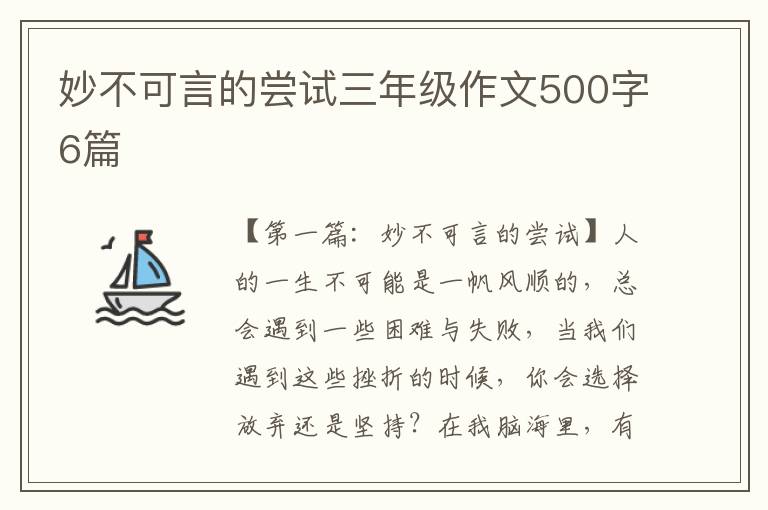 妙不可言的尝试三年级作文500字6篇