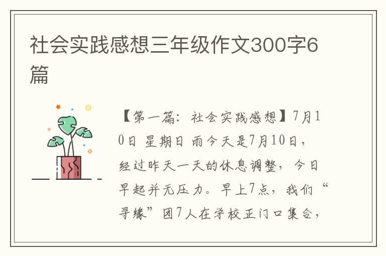 社会实践感想三年级作文300字6篇