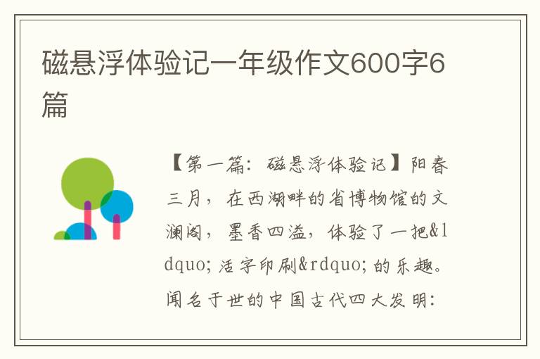 磁悬浮体验记一年级作文600字6篇