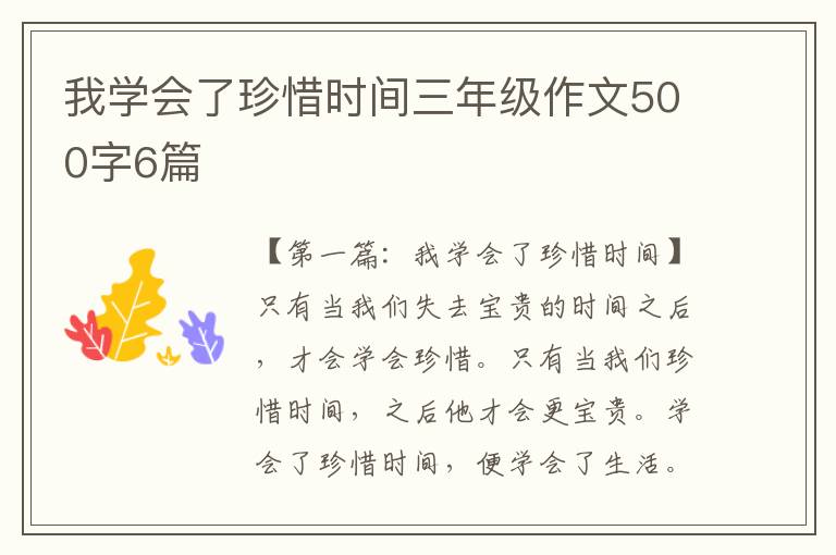 我学会了珍惜时间三年级作文500字6篇