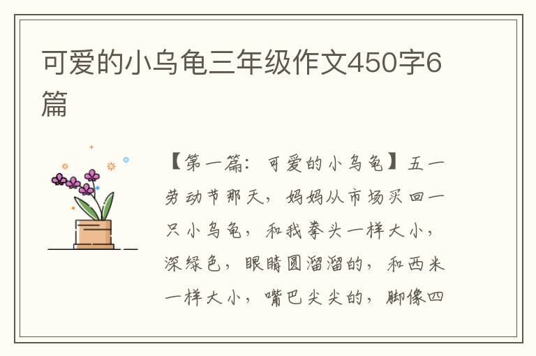 可爱的小乌龟三年级作文450字6篇