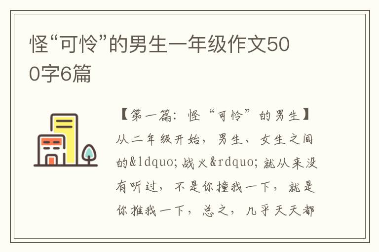 怪“可怜”的男生一年级作文500字6篇