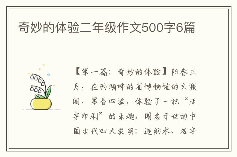 奇妙的体验二年级作文500字6篇