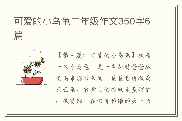 可爱的小乌龟二年级作文350字6篇