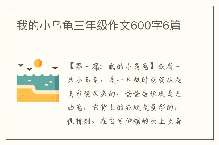 我的小乌龟三年级作文600字6篇