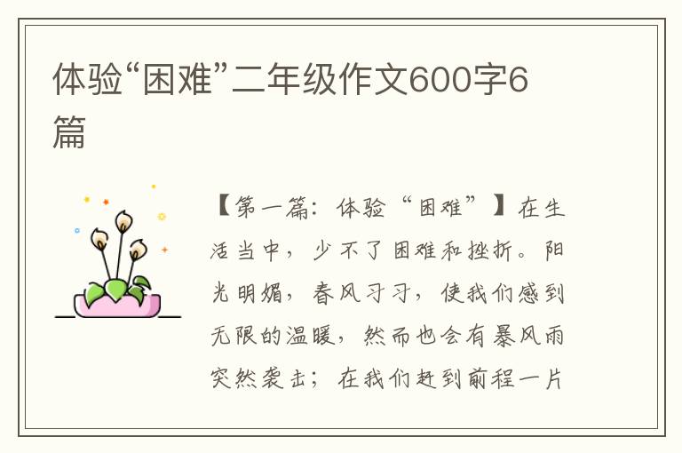 体验“困难”二年级作文600字6篇