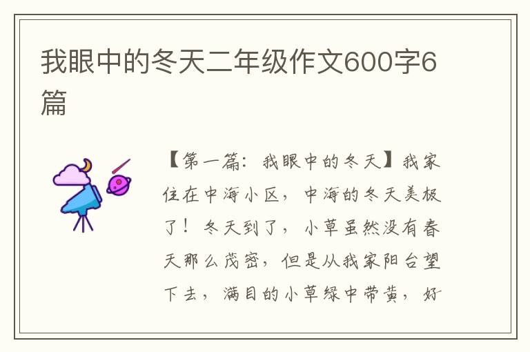 我眼中的冬天二年级作文600字6篇