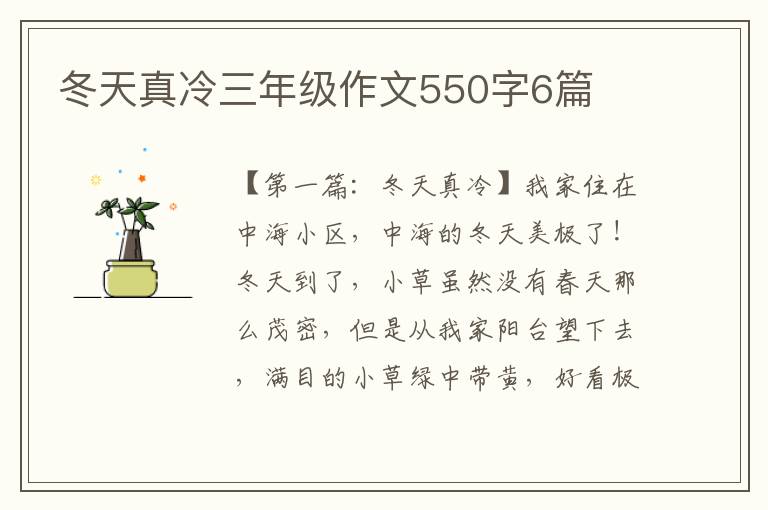 冬天真冷三年级作文550字6篇