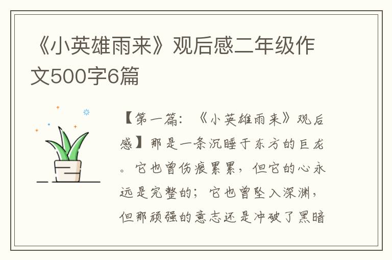 《小英雄雨来》观后感二年级作文500字6篇