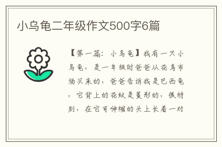 小乌龟二年级作文500字6篇