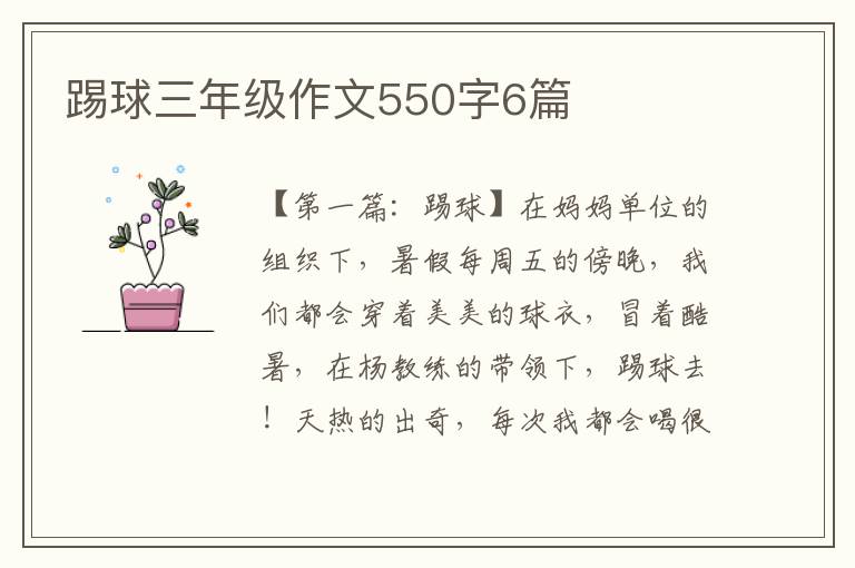 踢球三年级作文550字6篇